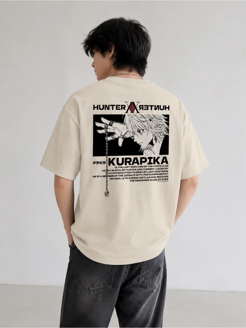 Kurapika Graphic Back-Print Short Sleeve Shirt - Beige